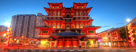 Singapore's Buddha Tooth Relic Temple is a popular tourist attraction in Chinatown.